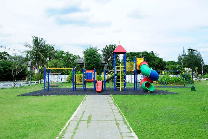 playground with synthetic grass lawn