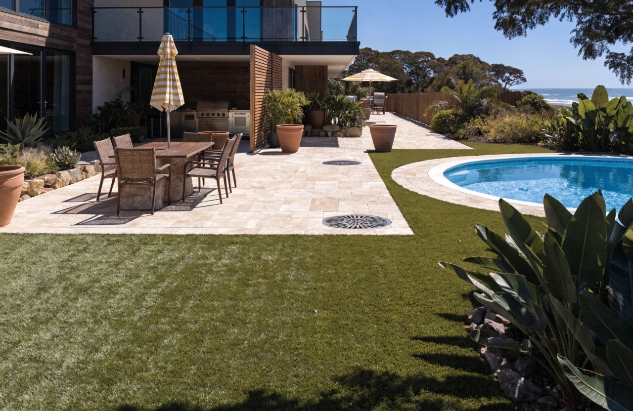 a premium synthetic grass and outdoor entertaining area installation at a Central Coast property