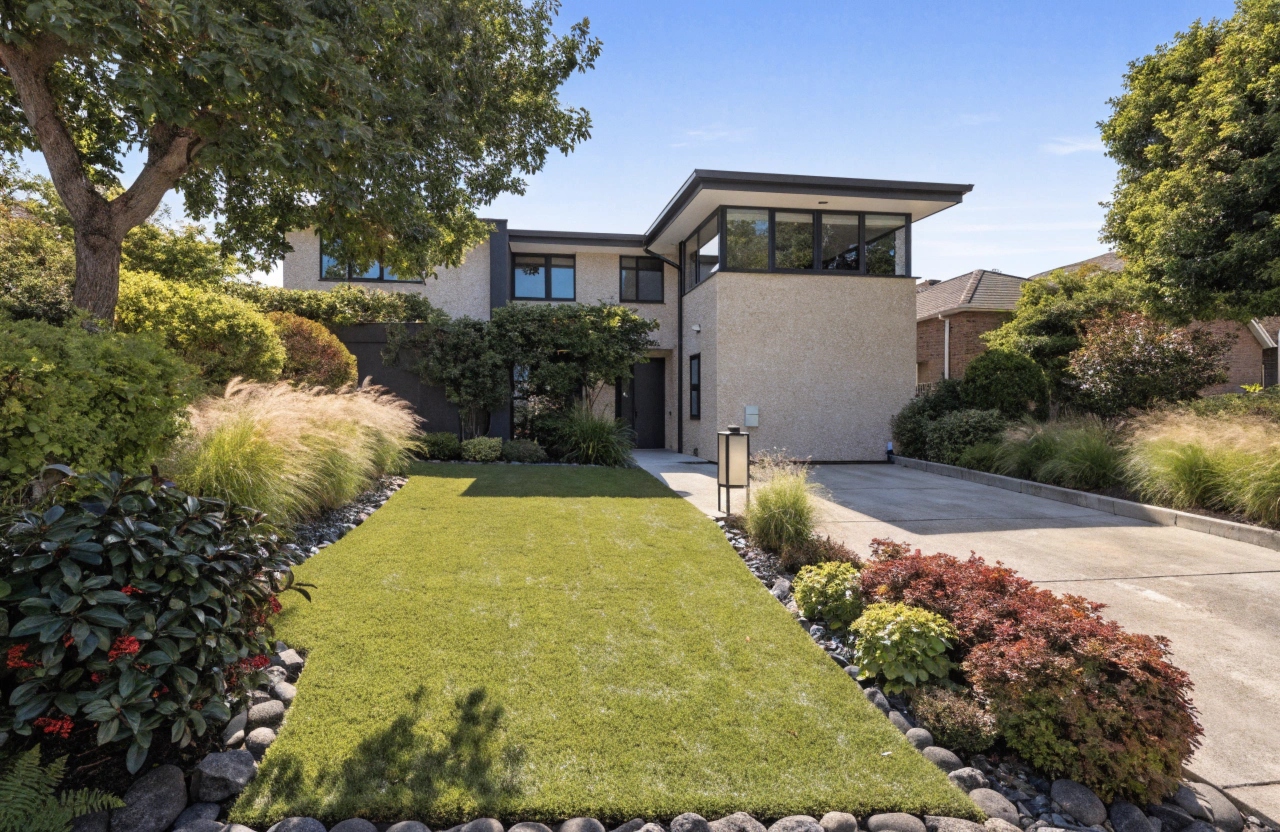 Front yard artificial grass installation at a modern residential property in Lake Macquarie