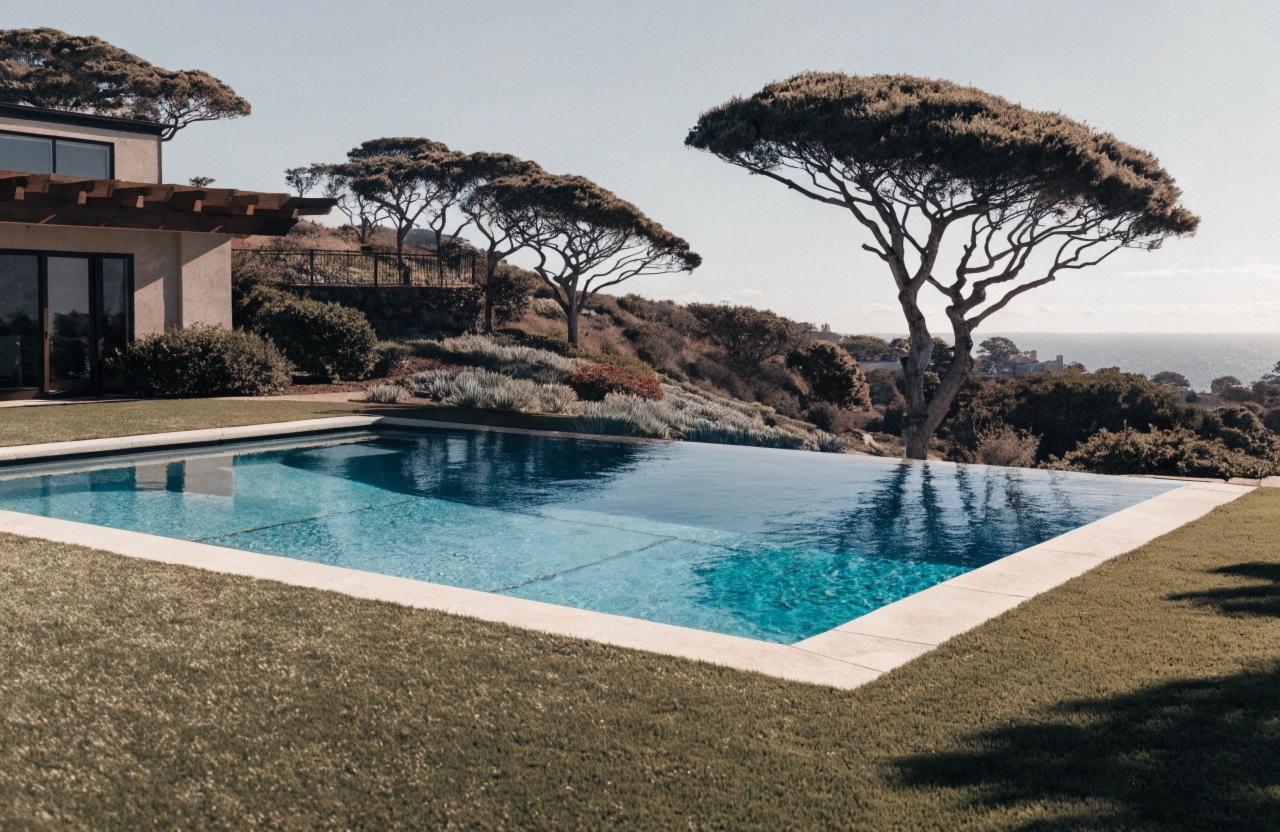 Synthetic lawn installed around a residential pool surround on the Central Coast
