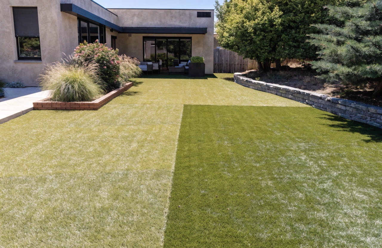 Multi-zone synthetic lawn design combining entertaining area and play zone at a Central Coast home