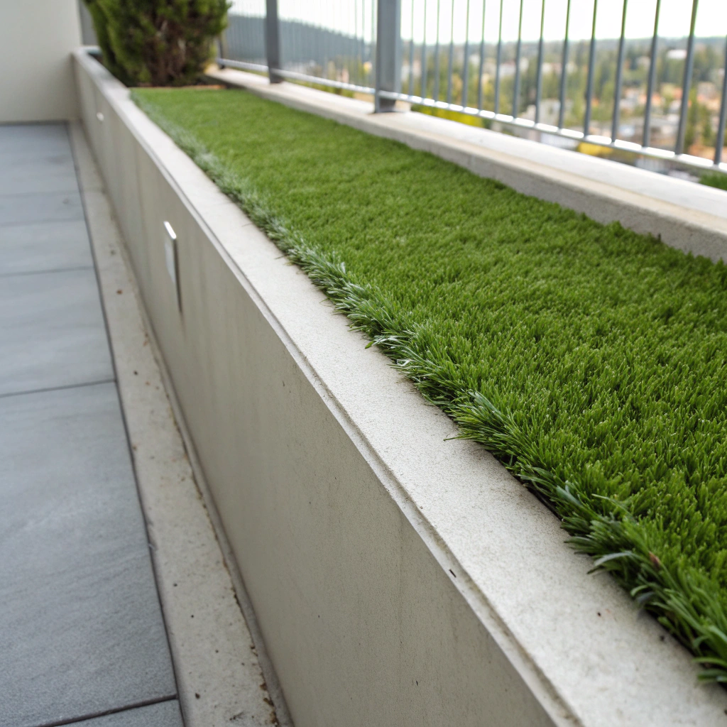 Synthetic grass edge finishing on concrete balcony Central Coast