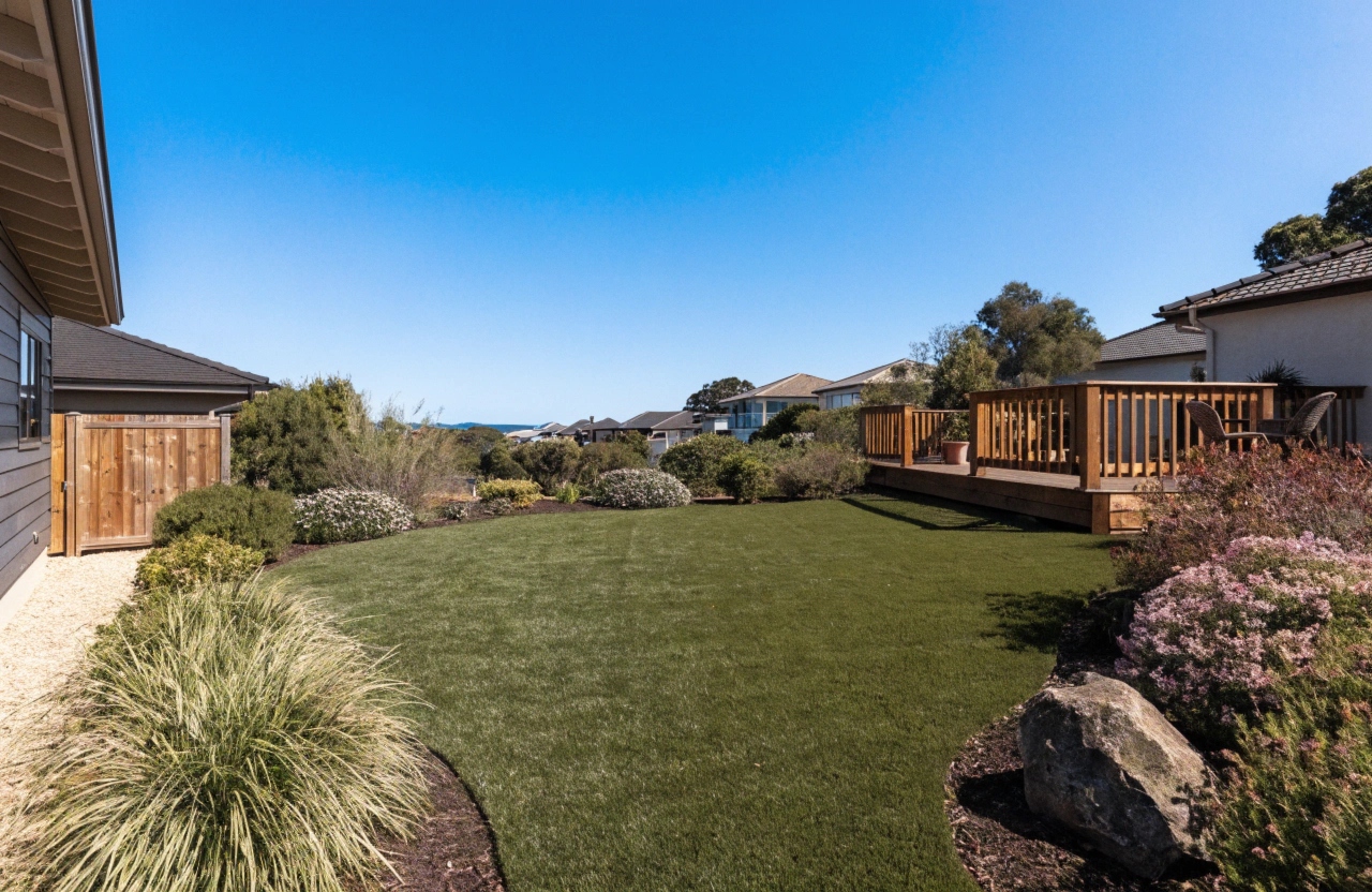 Artificial grass backyard installation in Toowoon Bay coastal property