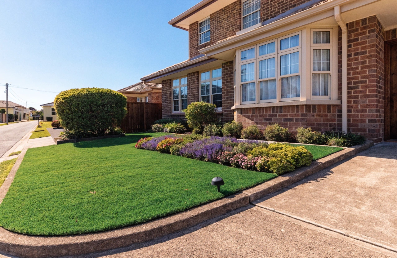 Artificial grass front yard improving kerb appeal at a Gorokan property