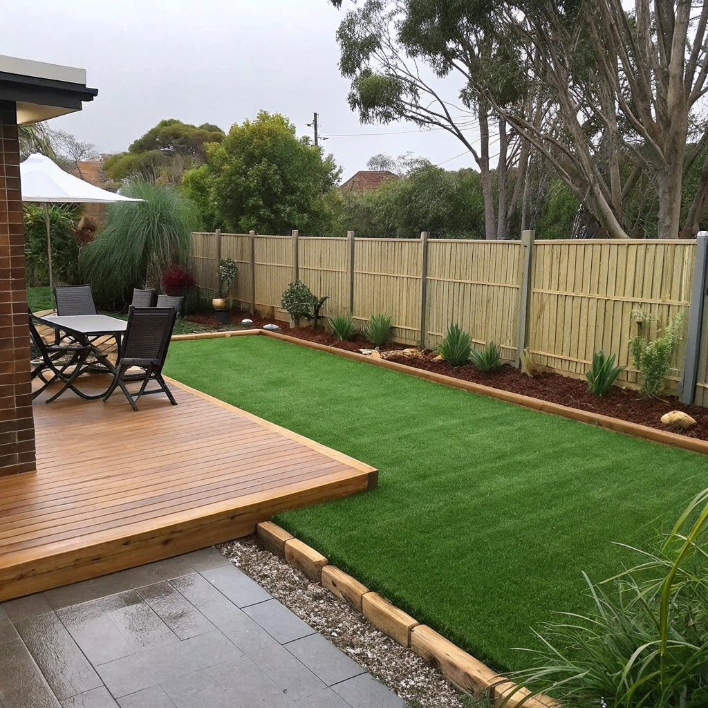 Artificial grass backyard entertaining area at a Terrigal property