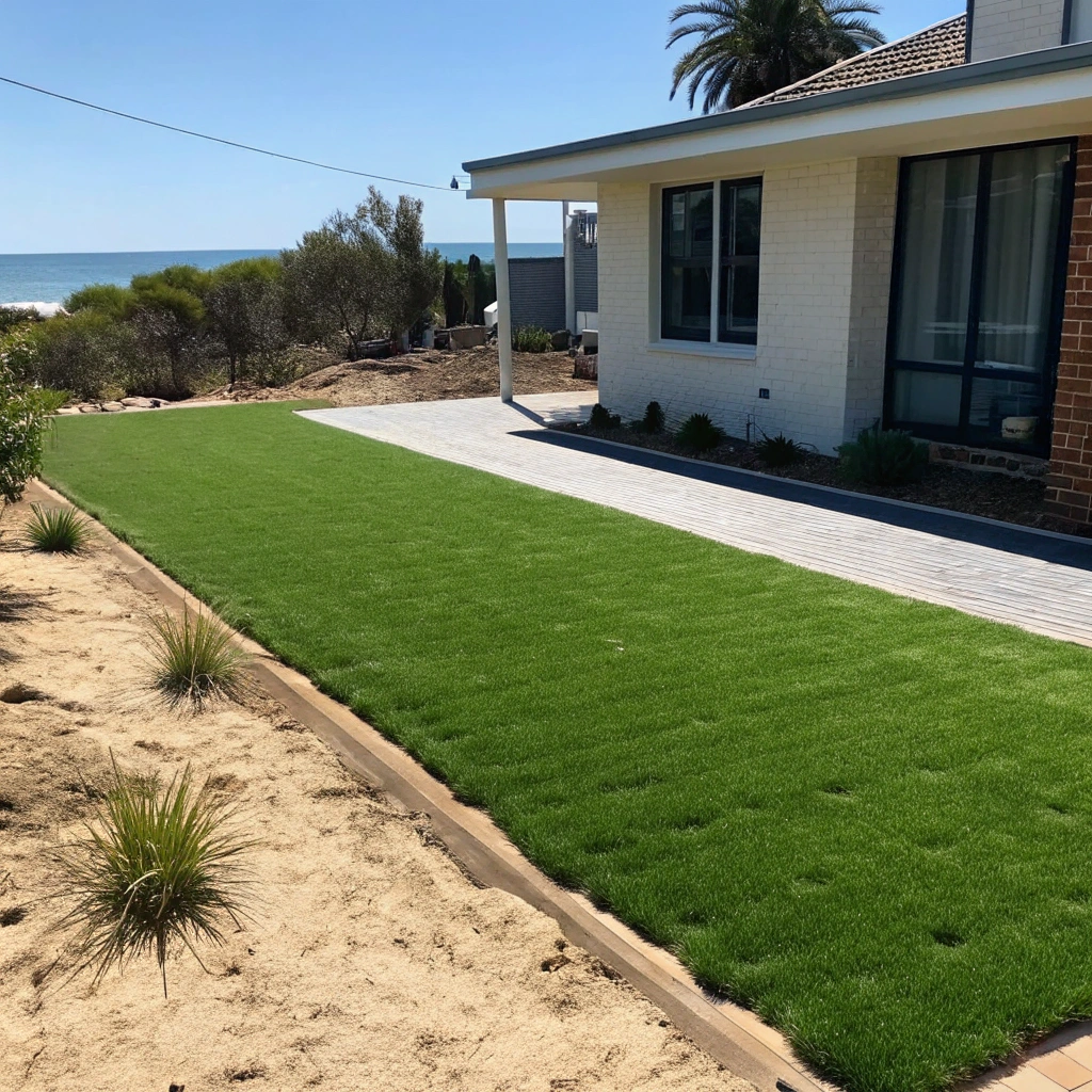 Artificial grass installed in a front yard of a coastal Terrigal home